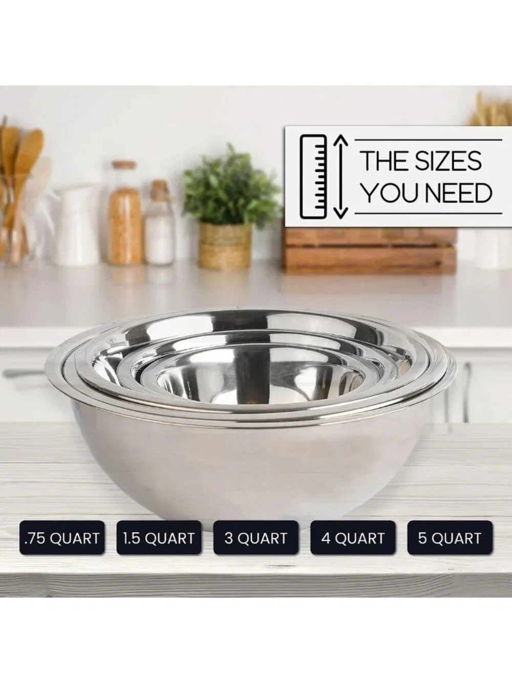 5-Piece Stainless Steel Mixing Bowl Set | Eco-Friendly Kitchen Food Storage
